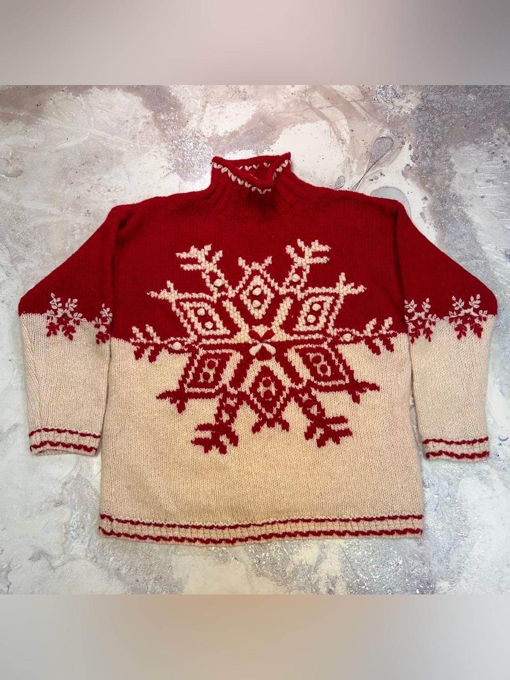 100% Wool Snowflake Ski Sweater L by Express Tricot, Vintage Nordic Holiday